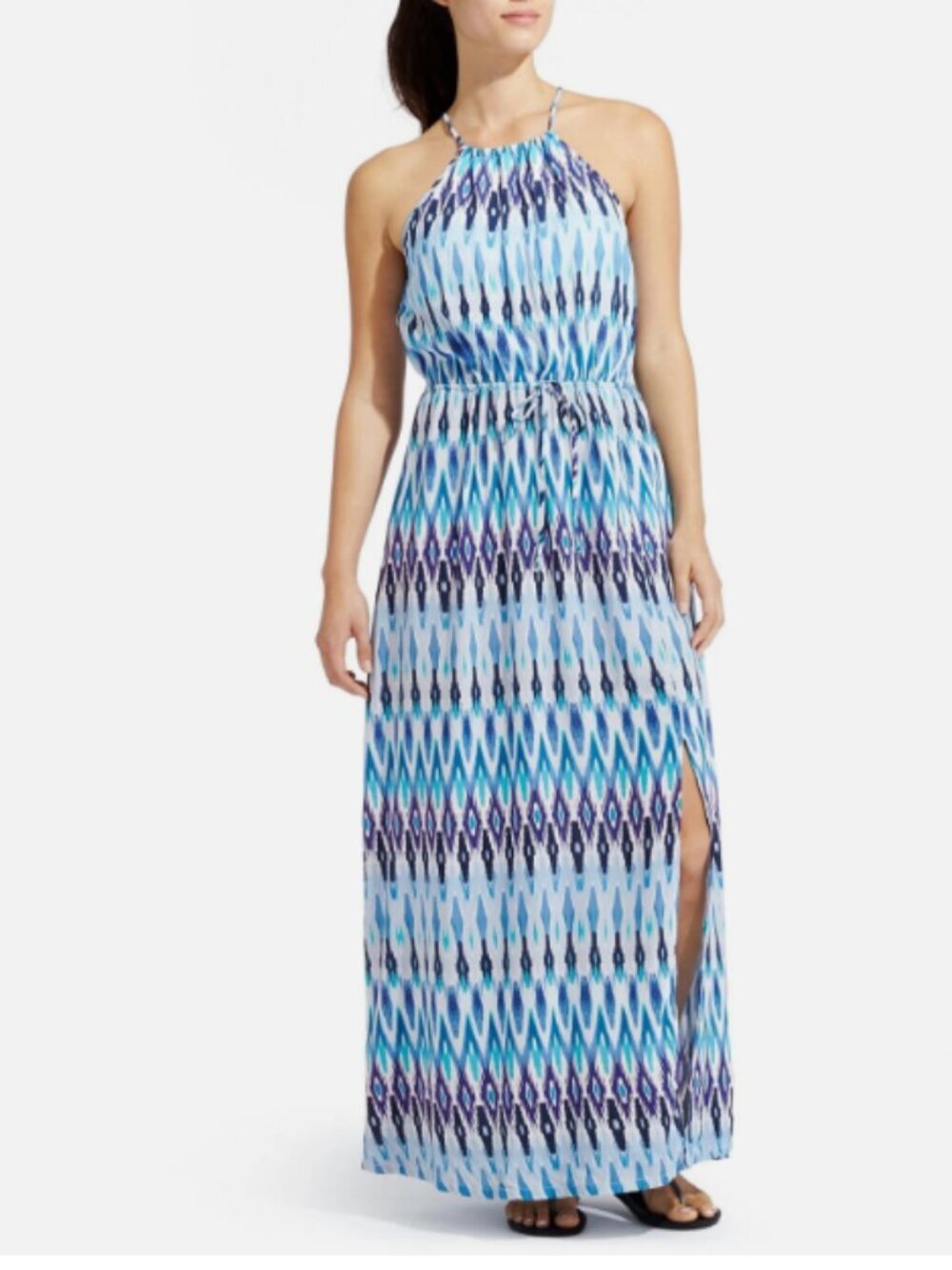 Athleta Sunset Halter Maxi Dress Multi Blue Size L